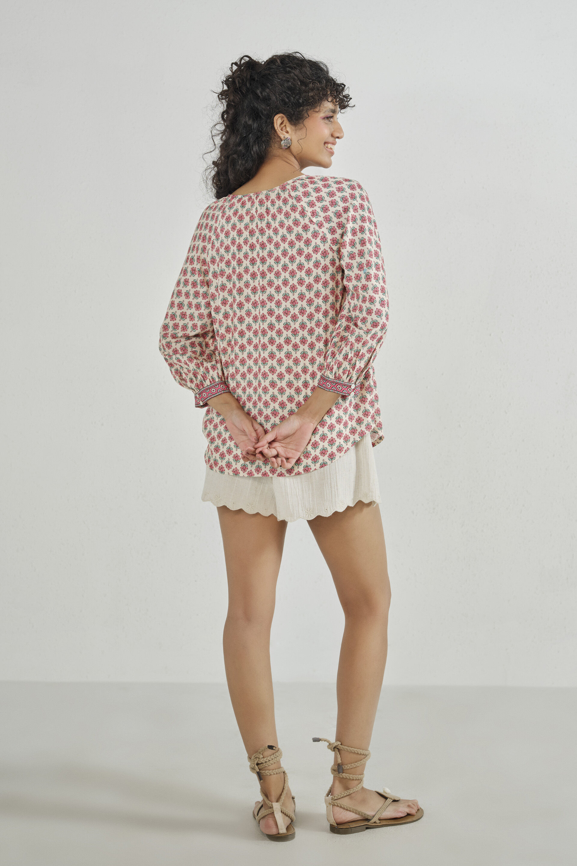 Pink Printed Peasant Top, Pink, image 5